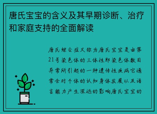 唐氏宝宝的含义及其早期诊断、治疗和家庭支持的全面解读